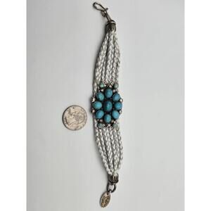 Chan Luu Sterling Silver, Turquoise Cluster Bracelet Leather